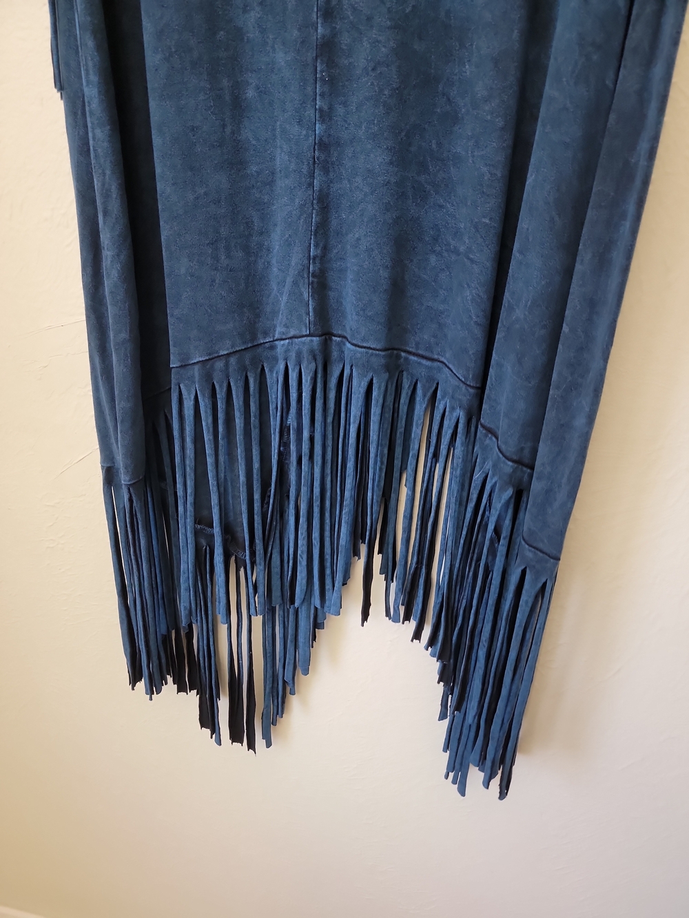 Y2k Fringe Asymetrical Midi Skirt in Denim Blue Foldover Waist - Picture 8 of 9